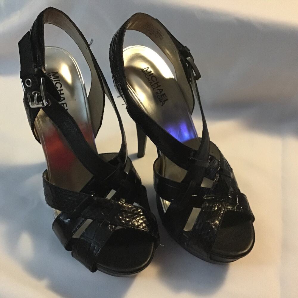 MICHAEL KORS Niki Cross Strap Snakeskin Platform Heel Strappy Sandals